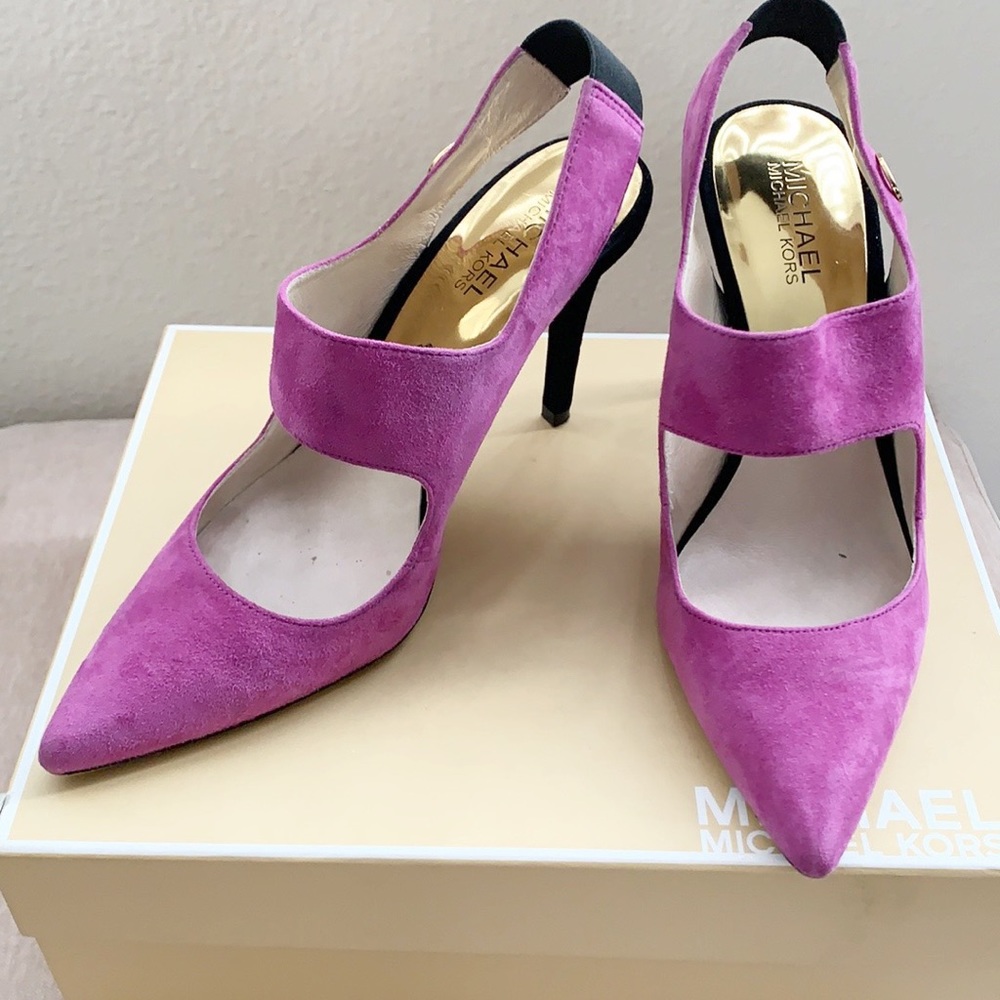 Michael Kors Sivian Purple Suede Sling Heels 6.5